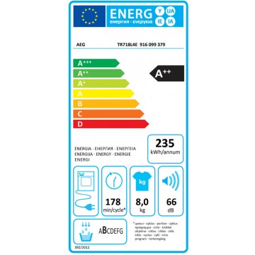 AEG TR718L4E Στεγνωτήριο 8kg A++ με Αντλία Θερμότητας